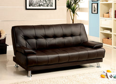 Beaumont Dark Brown/Chrome Leatherette Futon Sofa