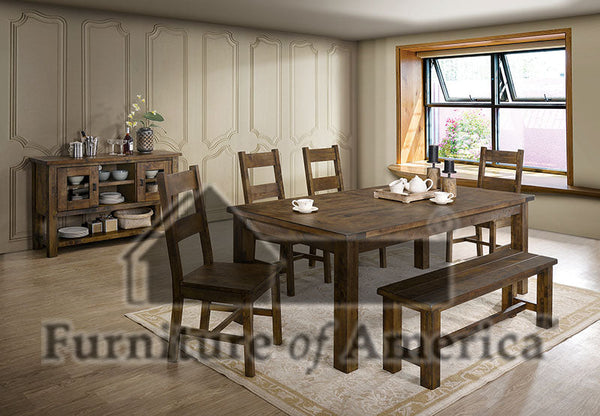 Kristen Rustic Oak 6 Pc. Dining Table Set w/ Bench
