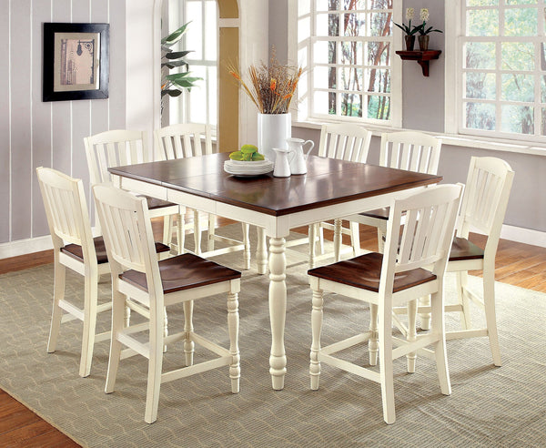 HARRISBURG II Vintage White/Dark Oak 9 Pc. Counter Ht. Dining Table Set