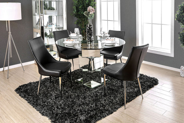 Izzy Chrome 5 Pc. Round Dining Table Set (BK Chairs)