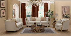 Cora Modern Sofa and Loveseat in Antique Gold Wood Finish by Cosmos Furniture