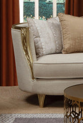Cora Modern Sofa and Loveseat in Antique Gold Wood Finish by Cosmos Furniture