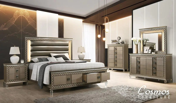 Coral 6Pc Modern Bedroom Set in Bronze Finish by Cosmos Furniture