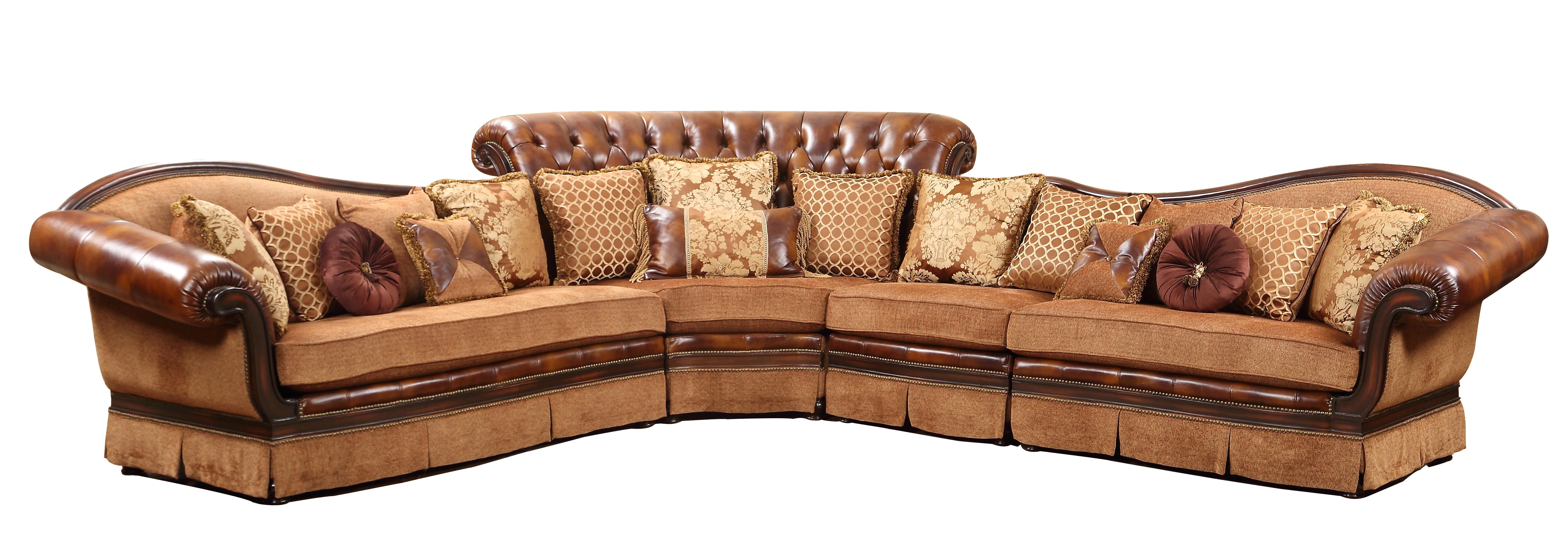 Linda Sectional Traditional Style Leather Sofa in Cherry Wood – SAMS ...