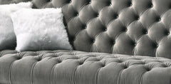 Gracie Transitional Style Gray Sofa with Espresso Legs