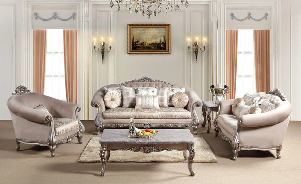 Cristina Traditional Sofa and Loveseat in Beige Wood Finish by Cosmos Furniture