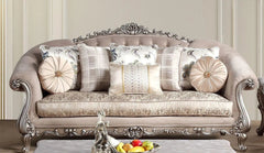 Cristina Traditional Sofa and Loveseat in Beige Wood Finish by Cosmos Furniture