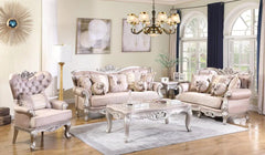 Daisy Traditional Sofa and Loveseat in Cream Wood Finish by Cosmos Furniture
