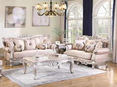 Daisy Traditional Sofa and Loveseat in Cream Wood Finish by Cosmos Furniture