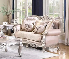 Daisy Traditional Sofa and Loveseat in Cream Wood Finish by Cosmos Furniture