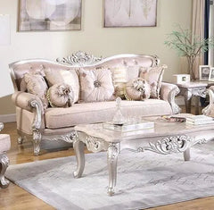 Daisy Traditional Sofa and Loveseat in Cream Wood Finish by Cosmos Furniture