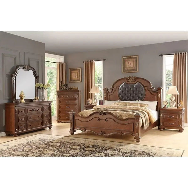 Destiny 6Pc Traditional Bedroom Set in Cherry Finish by Cosmos Furniture