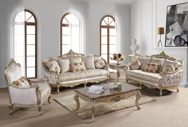 Diana Traditional Sofa and Loveseat in Champagne Wood Finish by Cosmos Furniture