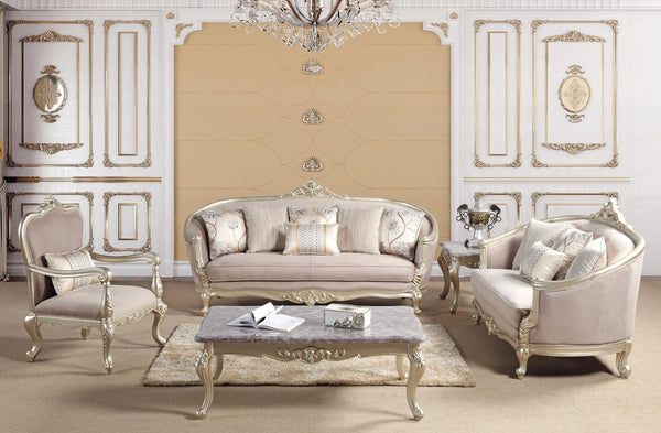Elanor Traditional Sofa and Loveseat in Champagne Wood Finish by Cosmos Furniture