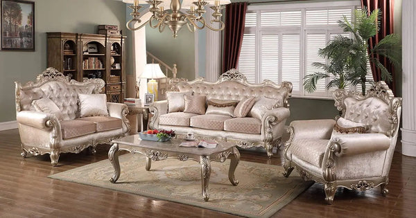 Emily Transitional Sofa and Loveseat in Beige Wood Finish by Cosmos Furniture