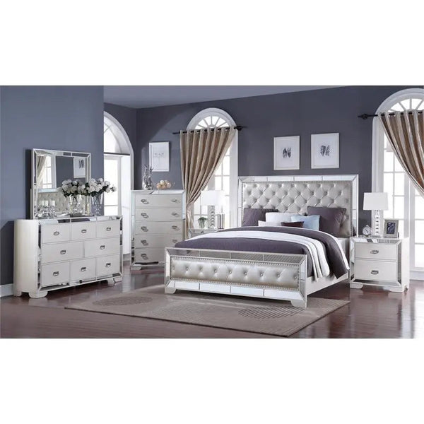 Gloria 6Pc Contemporary Bedroom Set in White Finish by Cosmos Furniture
