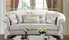 Juliana Traditional Sofa and Loveseat in Pearl White Wood Finish by Cosmos Furniture