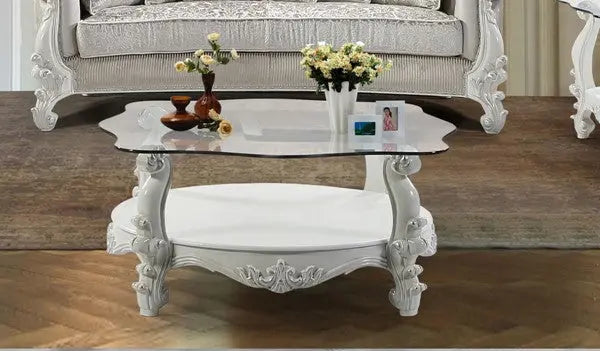 Juliana Traditional Sofa and Loveseat in Pearl White Wood Finish by Cosmos Furniture