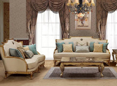Majestic Traditional Sofa and Loveseat in Gold & Light Beige Wood Finish by Cosmos Furniture