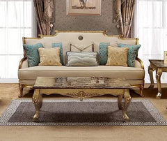 Majestic Traditional Sofa and Loveseat in Gold & Light Beige Wood Finish by Cosmos Furniture