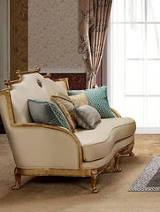Majestic Traditional Sofa and Loveseat in Gold & Light Beige Wood Finish by Cosmos Furniture