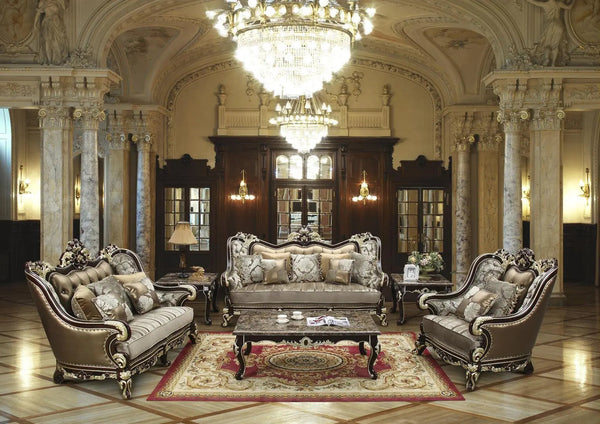 Monica Traditional Sofa and Loveseat in Cherry Wood Finish by Cosmos Furniture