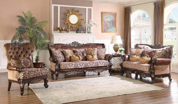 Phoenix Traditional Sofa and Loveseat in Cherry Wood Finish by Cosmos Furniture