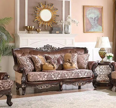 Phoenix Traditional Sofa and Loveseat in Cherry Wood Finish by Cosmos Furniture