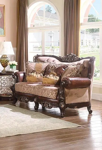Phoenix Traditional Sofa and Loveseat in Cherry Wood Finish by Cosmos Furniture