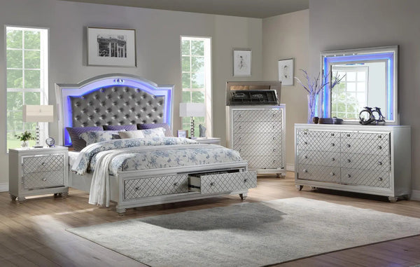 Shiney 6Pc Contemporary Bedroom Set in Silver Finish by Cosmos Furniture