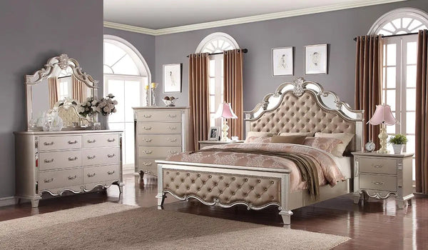 Sonia 6Pc Contemporary Bedroom Set in Silver Finish by Cosmos Furniture