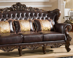 Vanessa Traditional Sofa and Loveseat in Cherry Wood Finish by Cosmos Furniture