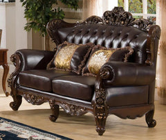 Vanessa Traditional Sofa and Loveseat in Cherry Wood Finish by Cosmos Furniture