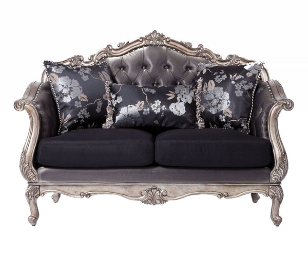 Acme Chantelle Loveseat w/3 Pillows in Antique Platinum 51541