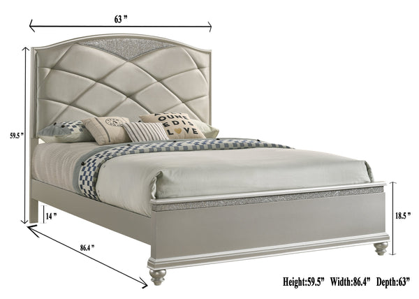 Valiant Champagne Silver Upholstered Panel Bedroom Set