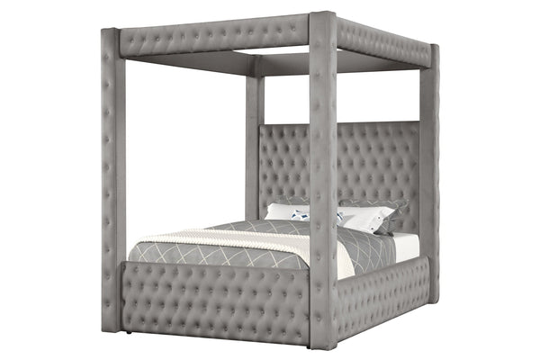 Castle Grey Platform Canopy Queen Bed