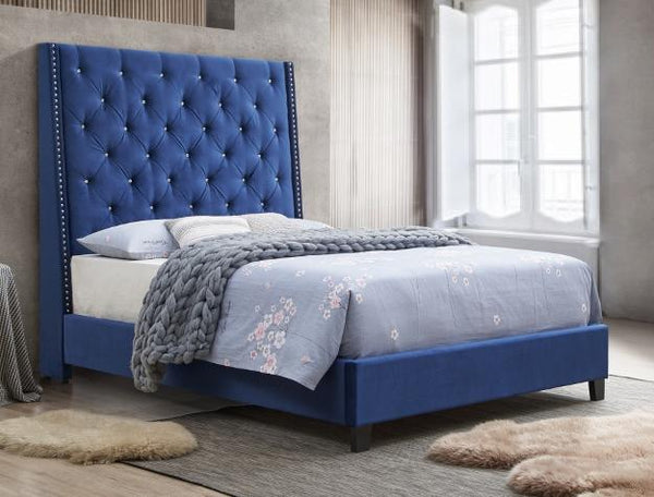 Chantilly Blue Velvet Upholstered King Bed
