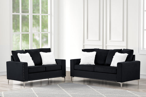 Cinderella Neo Black Velvet Sofa & Loveseat