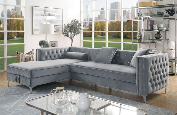 Amie Glam Gray Sectional w/Storage