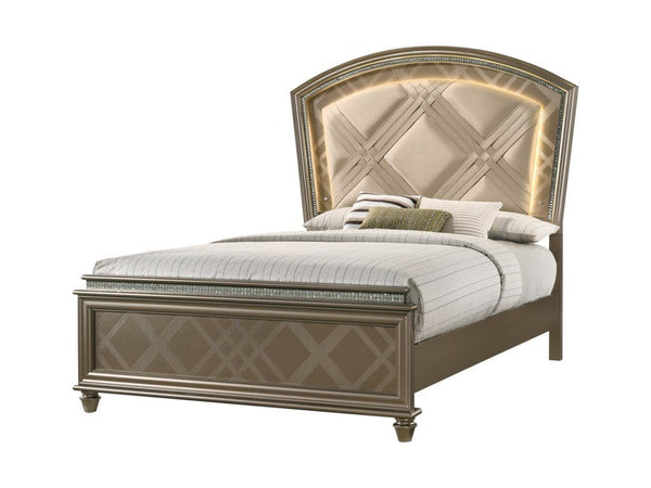 Cristal Gold LED Queen Panel Bed