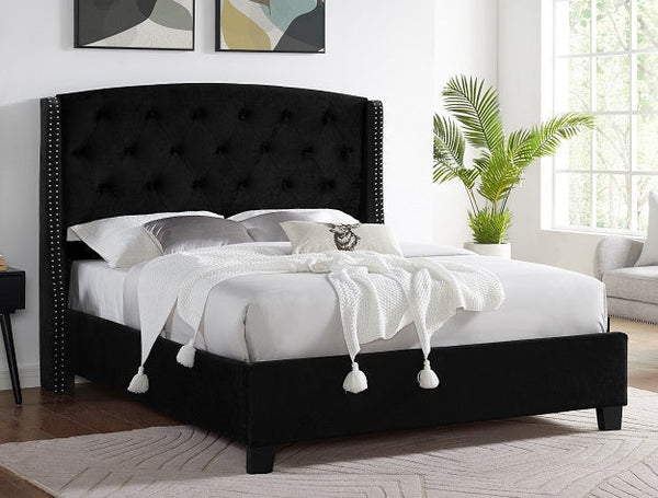 Eva Black Upholstered Queen Bed