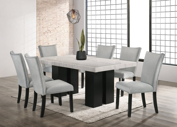 Finland Gray 7-Piece Genuine Marble Dining Set