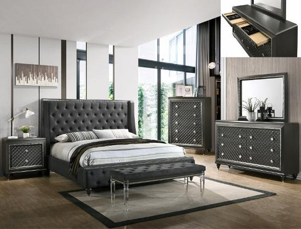 Giovani Dark Gray King Panel Bed