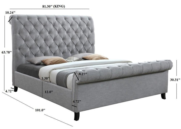 Kate Gray Upholstered King Sleigh Platform Bed