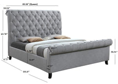 Kate Gray Upholstered Queen Sleigh Platform Bed