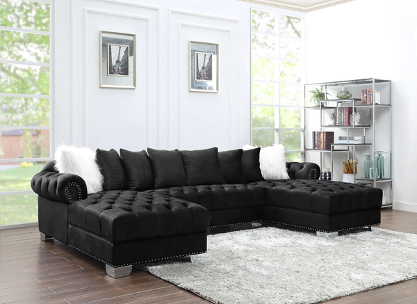 Kim Black Velvet Double Chaise Sectional