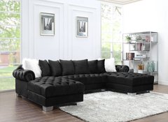 Kim Black Velvet Double Chaise Sectional