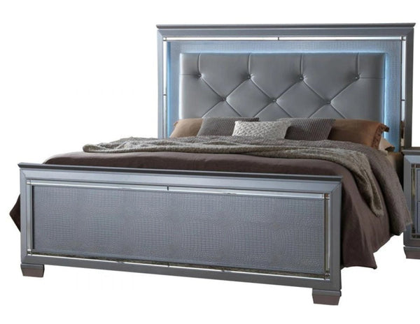 Lillian Silver LED Queen Panel Bed