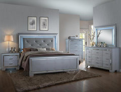 Lillian Silver LED Queen Panel Bed