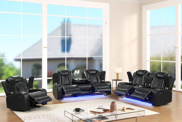 Luz Black 3-Piece Reclining Living Room Set